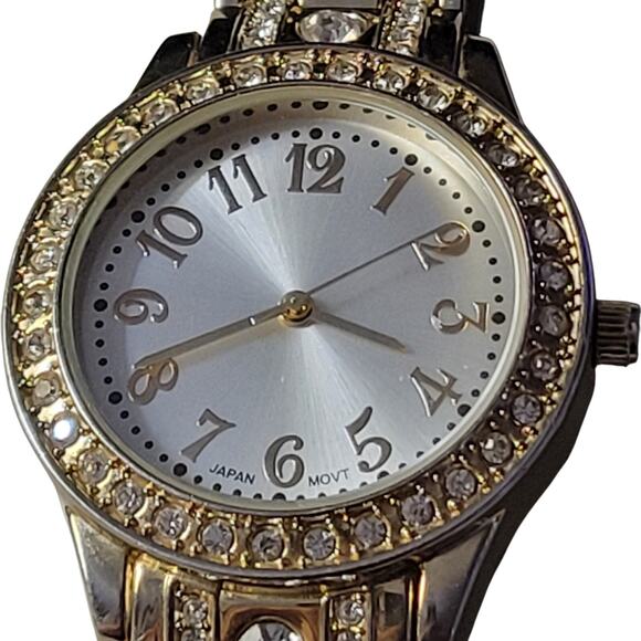 Swifty Style Women Japan Watch Bling Bling Gold Tone Crystal Link Bracelet Band - Picture 6 of 9